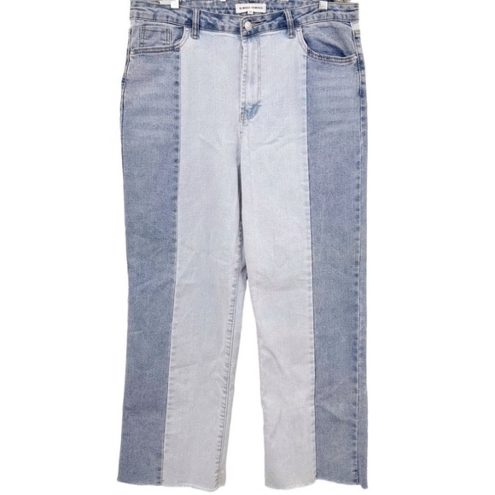 Almost Famous High-Rise Ankle Jeans Juniors Two Tone Color Block Raw Hem Sz 15